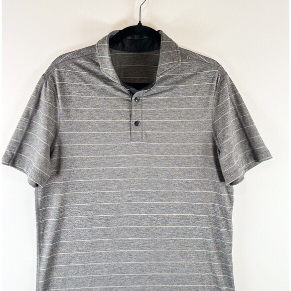 Lululemon Mens Polo Shirt Gray Evolution Short Sleeve Striped Performance Small - Picture 5 of 8